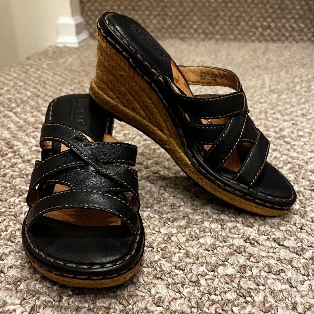 Born: Leather Espadrille Wedge Sandal - Size 7M